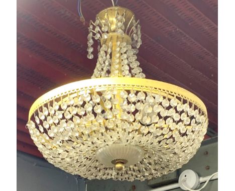 A gilt brass and glass ceiling light fitting, H. 35cm, Dia. 35cm.