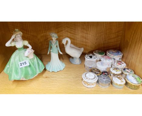 A Coalport figurine, a Nao goose and other items.