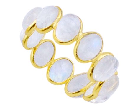 A 925 silver gilt full eternity ring set with cabochon cut moonstones, (M.5).