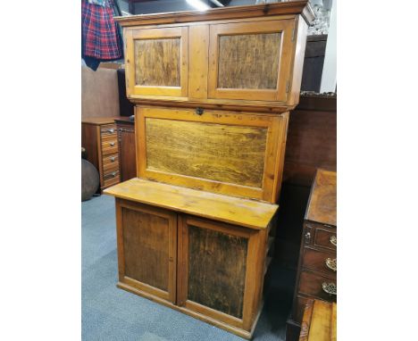 A vintage pine 'Quicksey' kitchen cabinet with metal interior and a dropdown work board, 189 x 112 x 51cm.