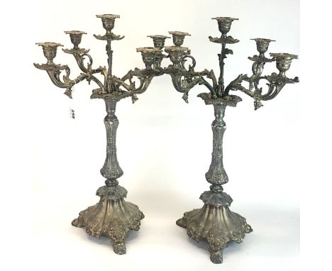 A pair of large silver plated candelabra, H. 62cm.