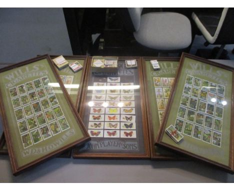 Five framed sets of cigarette cards and others 