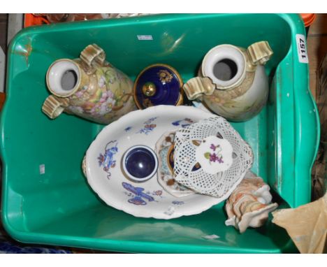 A crate containing a quantity of ceramic items including pair of large Noritake vases a/f, etc.