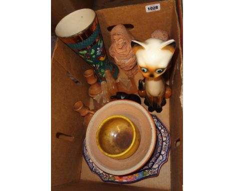 A box containing a quantity of assorted ceramic and other collectable items including studio pottery, decorative alabaster bo