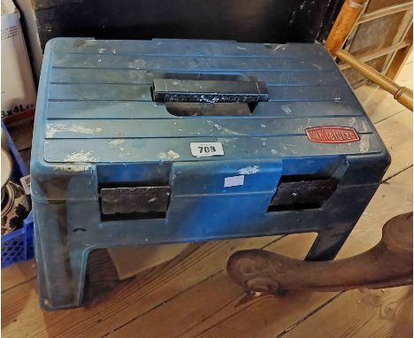 A Whitefurze step stool toolbox containing a quantity of assorted tools including hammers, screw drivers, pliers, etc.