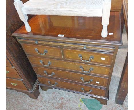 A 72cm reproduction mahogany and strung bachelor's chest with brushing slide, two short and three long graduated drawers unde