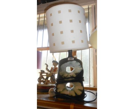 A vintage studio pottery lamp in the Tremaen style of waisted form with double pierced centre - sold with a shade