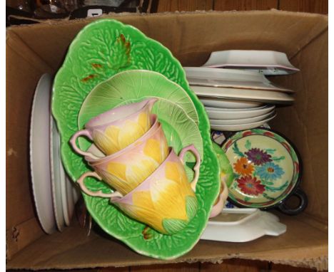 A box containing a quantity of assorted ceramic items including Denby Glyn College bowl, plates, etc.