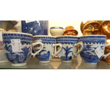 Four 18th Century Chinese porcelain cups, each decorated with hand painted vase and trellis scene