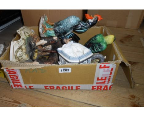 A box containing a quantity of ceramic items including large Capodimonte figure, etc.