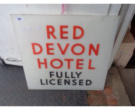 A vintage perspex sign panel for illumination for the Red Devon Hotel, Modbury - made by Stalite Signs, Exeter