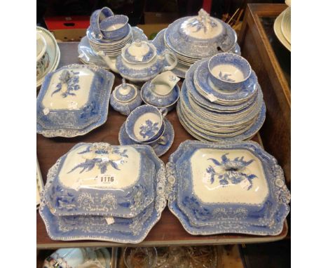A large quantity of early 20th Century Copeland Spode dinner and teaware in the Camilla pattern including teapot, milk and su