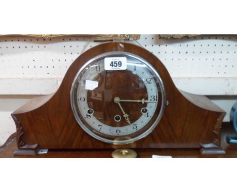 A vintage walnut cased Napoleon hat mantle clock with  Perivale eight day chiming movement