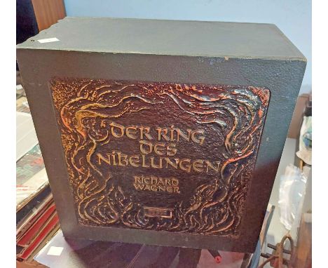 A vintage Decca boxed 22 LP Limited Edition set of Richard Wagner's Der Ring Des Nibellingen records, the decorative wooden c
