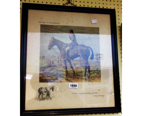 A framed vintage Snaffles coloured print entitled 'Gent in Ratcatcher' - signed in pencil to the margin - foxing