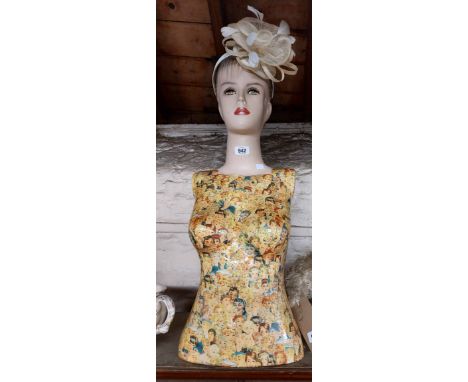 A decoupage mannequin - sold with two fascinators