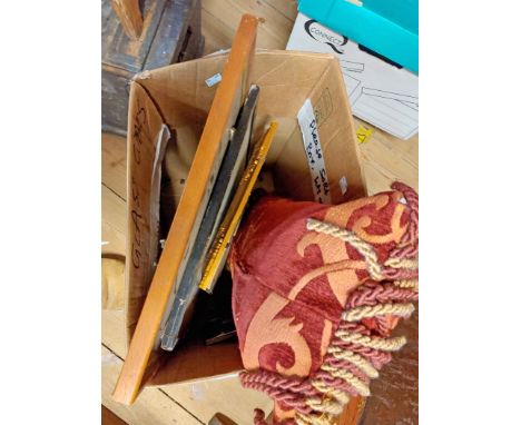 A box containing a quantity of assorted collectable items including Cecil Aldin print, photo frames, etc.