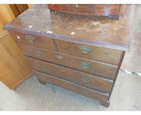 A 95cm 19th Century mahogany chest of two short and three long graduated drawers, set on bracket feet - staining and age rela