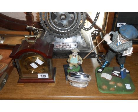 A small quantity of collectable items including silver plated Ronson table lighter, clock, figure, etc.