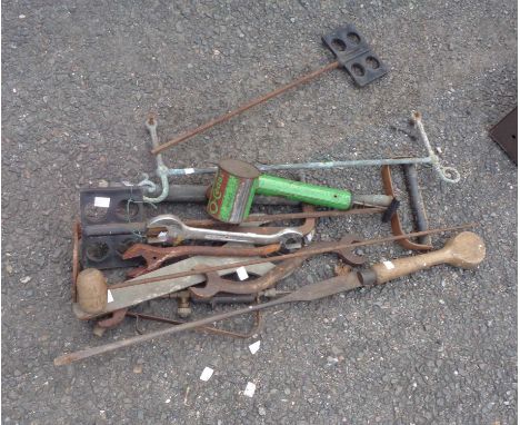 A small selection of assorted tools and other collectable items including spanners, oversized screwdriver, etc.