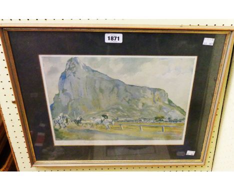 †Lionel Edwards: a framed coloured print entitled 'Racing at Gibraltar' - signed to the margin