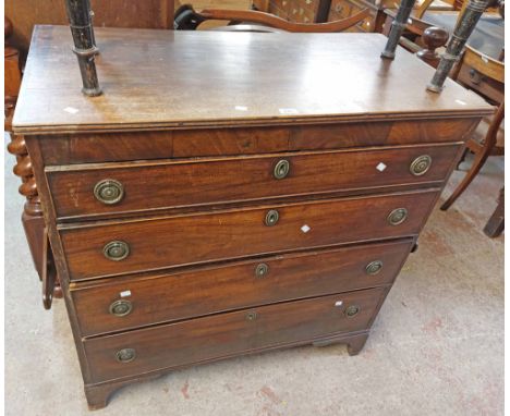 A 1.02m antique mahogany chest of four long graduated drawers, set on bracket feet