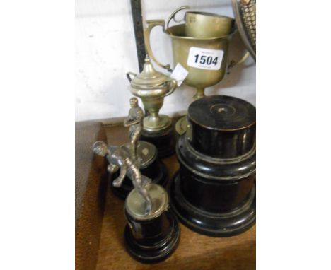 A small collection of silver plated trophy cups including boxing interest, one with silver label - various condition