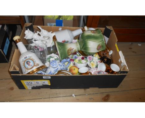 A box containing a large quantity of ceramic items including floral encrusted china, etc.