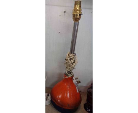 A vintage West German table lamp with orange fat lava glaze - sold with a similar jug with white fat lava glaze on a black gr