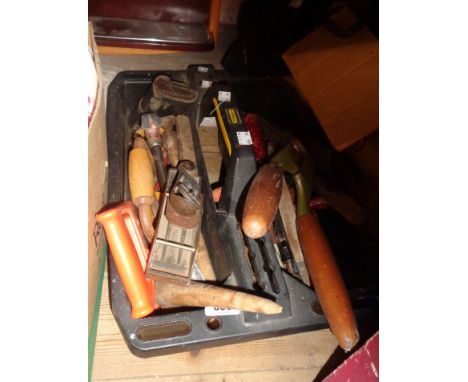 A modern Stanley tool hod containing a quantity of assorted vintage and other tools including Stanley 130 plane, etc.