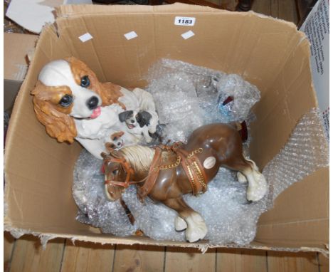 A box containing a large quantity of ceramic, glass and other collectable items including resin dog and other figures, cerami