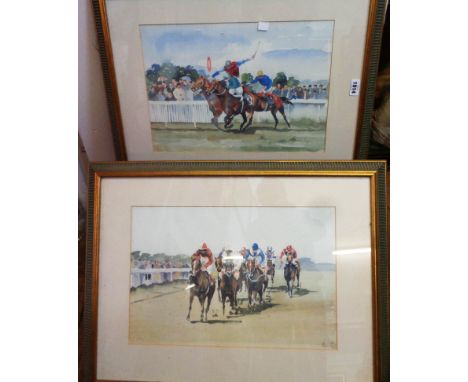 Keen: a pair of framed medium format signed limited edition coloured horse racing prints - sold with a framed monochrome prin