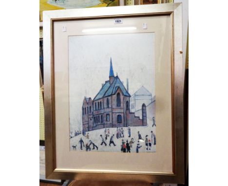 †L.S. Lowry: a large format framed coloured print entitled 'Old Chapel, Newcastle'