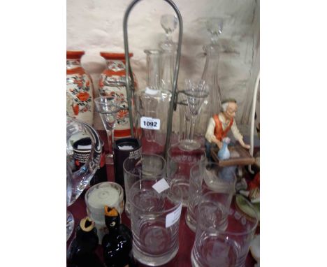 A small selection of ceramic and glass items including two bird pie funnels, drinking glasses, etc.