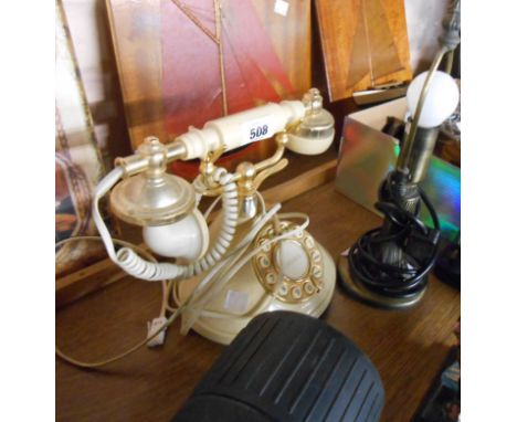 A vintage cream Cherie telephone in the antique style - sold with a modern metal Tiffany lamp base