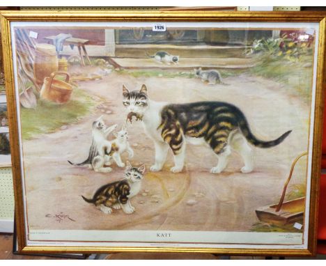 A framed large format coloured print entitled 'Katt'