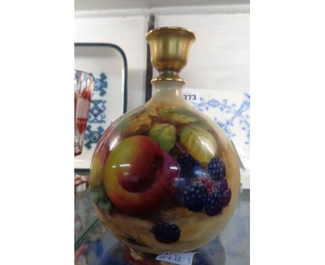 A Royal Worcester porcelain vase of globular form with hand painted fruit decoration depicting peaches and blackberries to fr