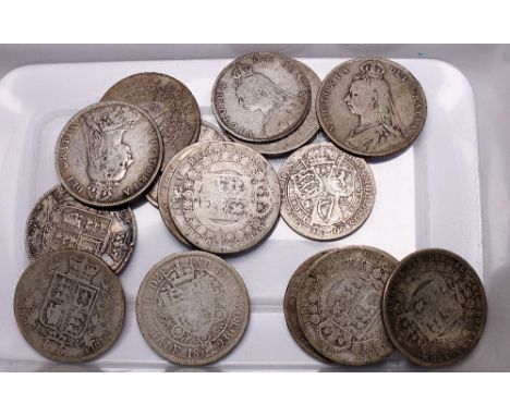 VICTORIAN SILVER COINAGE. Thirteen silver half crowns and three florins