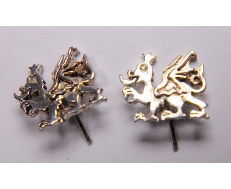 SILVER WELSH DRAGON STUDS. Sterling silver Welsh Dragon studs