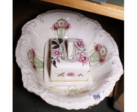 VICTORIAN BASIN. Victorian basin and cheese dish, 46 x 39cm