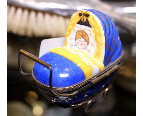 LIMOGES PRAM TRINKET BOX. Limoges pram trinket box ~ signed