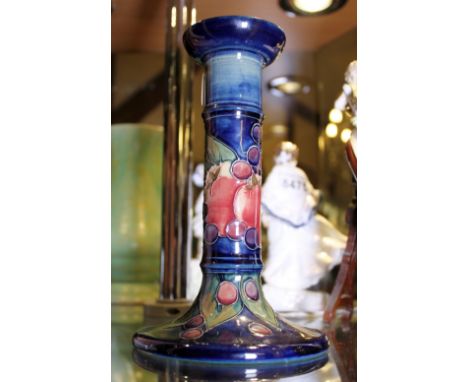 MOORCROFT CANDLESTICK. Large Moorcroft Finches and Fruit single candlestick