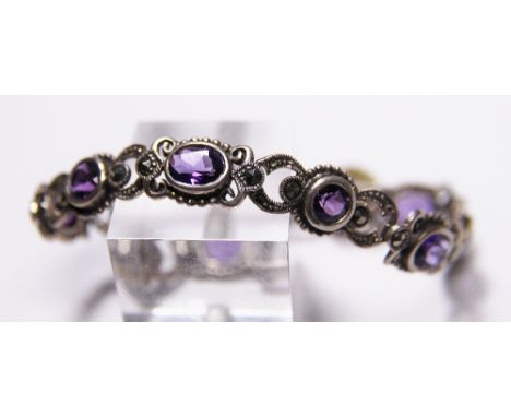 SILVER MARCASITE AND AMETHYST. Silver marcasite and amethyst bracelet