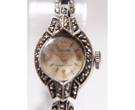 LADIES MARCASITE WRISTWATCH. Ladies silver marcasite wristwatch by Yeoman