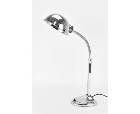An Art Deco goose neck chrome desk light, circa 1940s/50s, re-wired and pat tested, with flick switch to base, 49 cm high (in