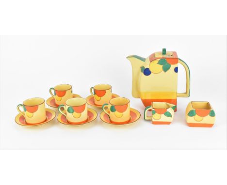 An early 20th century Art Deco part coffee set by Edna Best for Lawleys, pattern no. 1140, comprising a coffee pot, a cream j