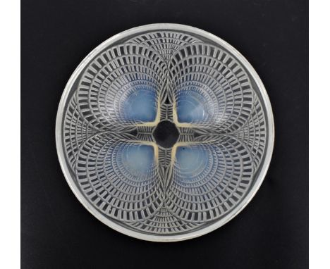 A Lalique 'Coquille' pattern iridescent bowl, of circular form with four relief shells, the underside with impressed 'R.Laliq