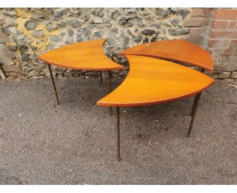 Finn Juhl (Danish 1912-1989) for France & Son- three 1960's teak occasional tables with shield shaped tops on brass legs, the