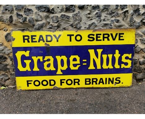 A Vintage enamel advertising sign 'Ready to Serve - Grape = Nuts - Food For Brains', by The Chromographic Enamel Company Limi