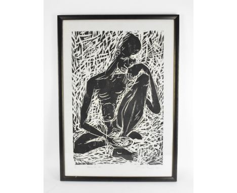 Henry Tayali (1943 –1987) Zambian'Beggings The Imf', limited edition print, no. 1/6, black and white woodcut, pencil numbered